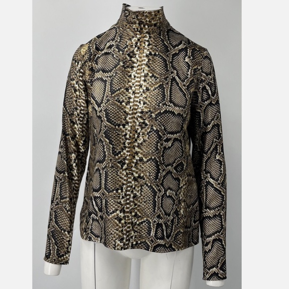 Victoria Beckham Snake-Print Long Sleeve Turtleneck Blouse sz 6 - Picture 2 of 6